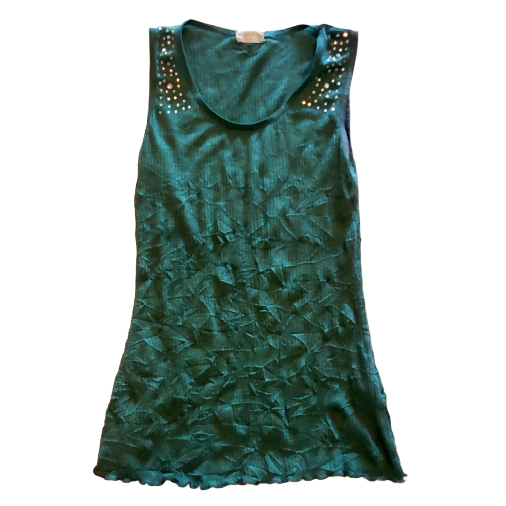 American Rag women's rinestone crinkle stretch tank-top size small green
